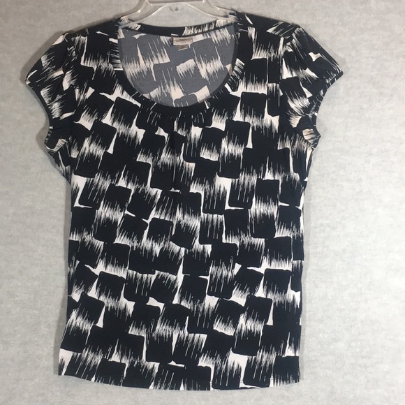 WORTHINGTON Abstract Brush Stroke Design Poly Jersey Knit Scoop Neck w/Gathering - Picture 1 of 16